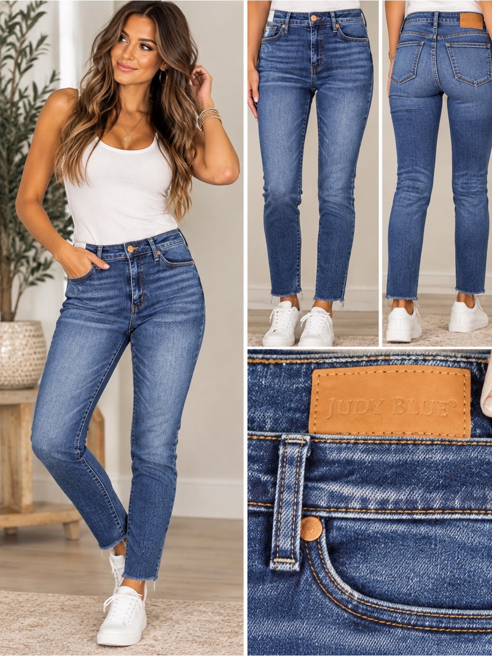 Judy Blue “Boyfriend Fit” High Rise Slim Leg Long Jeans With Raw Hem Size 13